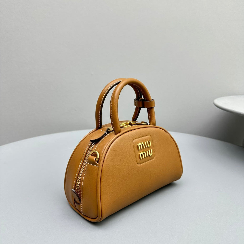 MIU MIU TOP-HANDLE 18 BAG IN CARAMEL BROWN CALFSKIN