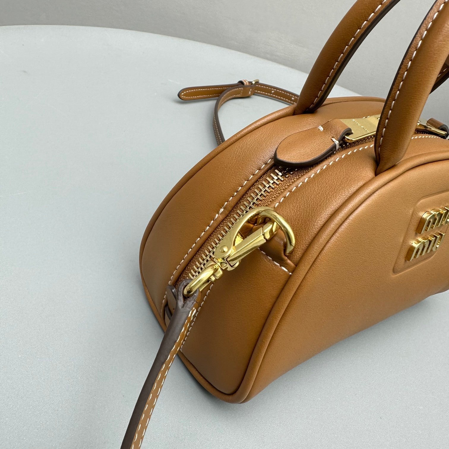 MIU MIU TOP-HANDLE 18 BAG IN CARAMEL BROWN CALFSKIN