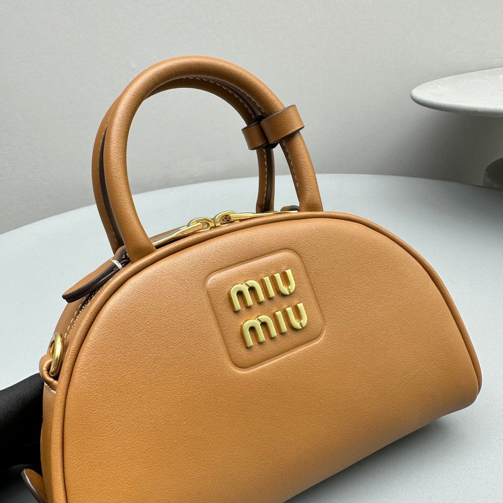 MIU MIU TOP-HANDLE 18 BAG IN CARAMEL BROWN CALFSKIN