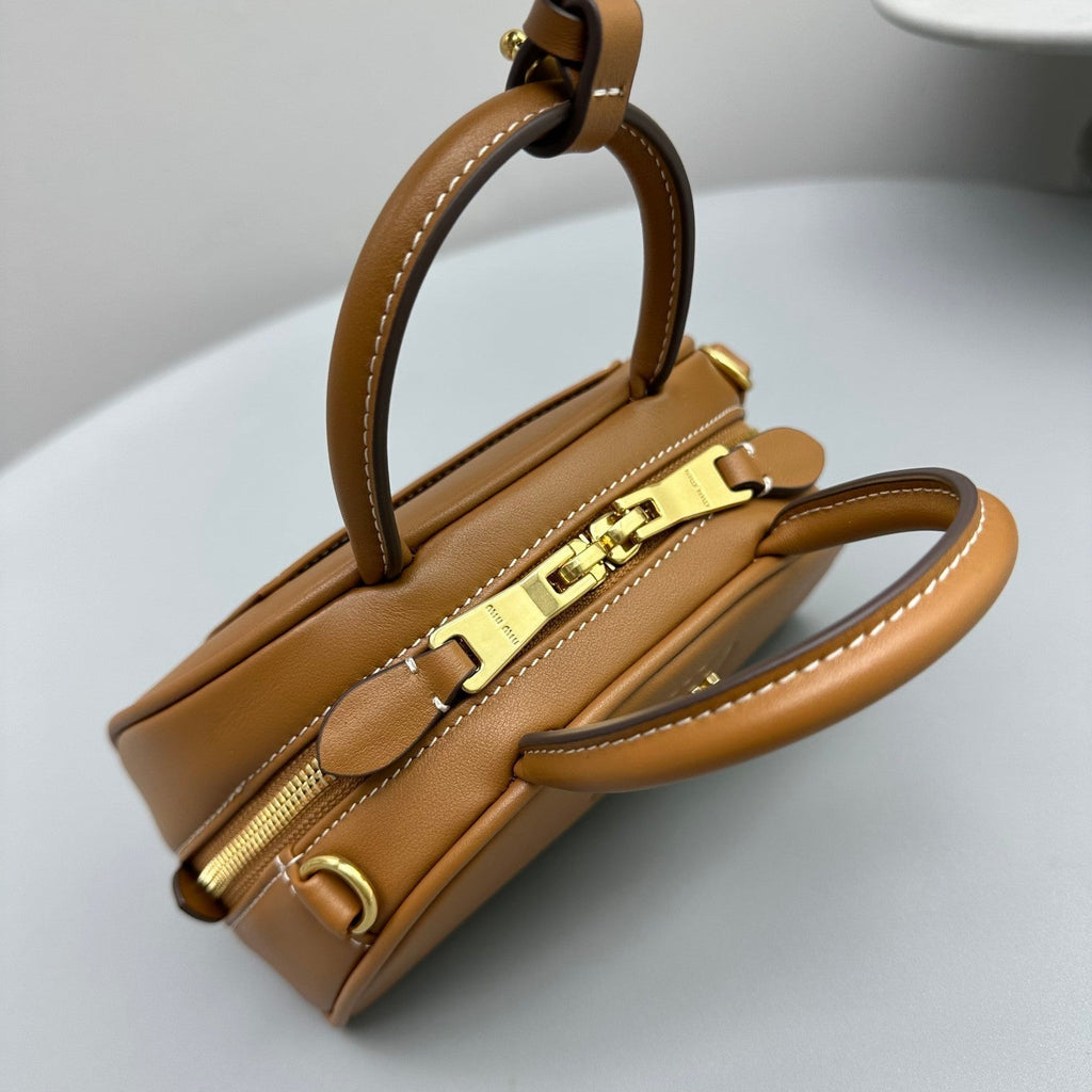 MIU MIU TOP-HANDLE 18 BAG IN CARAMEL BROWN CALFSKIN