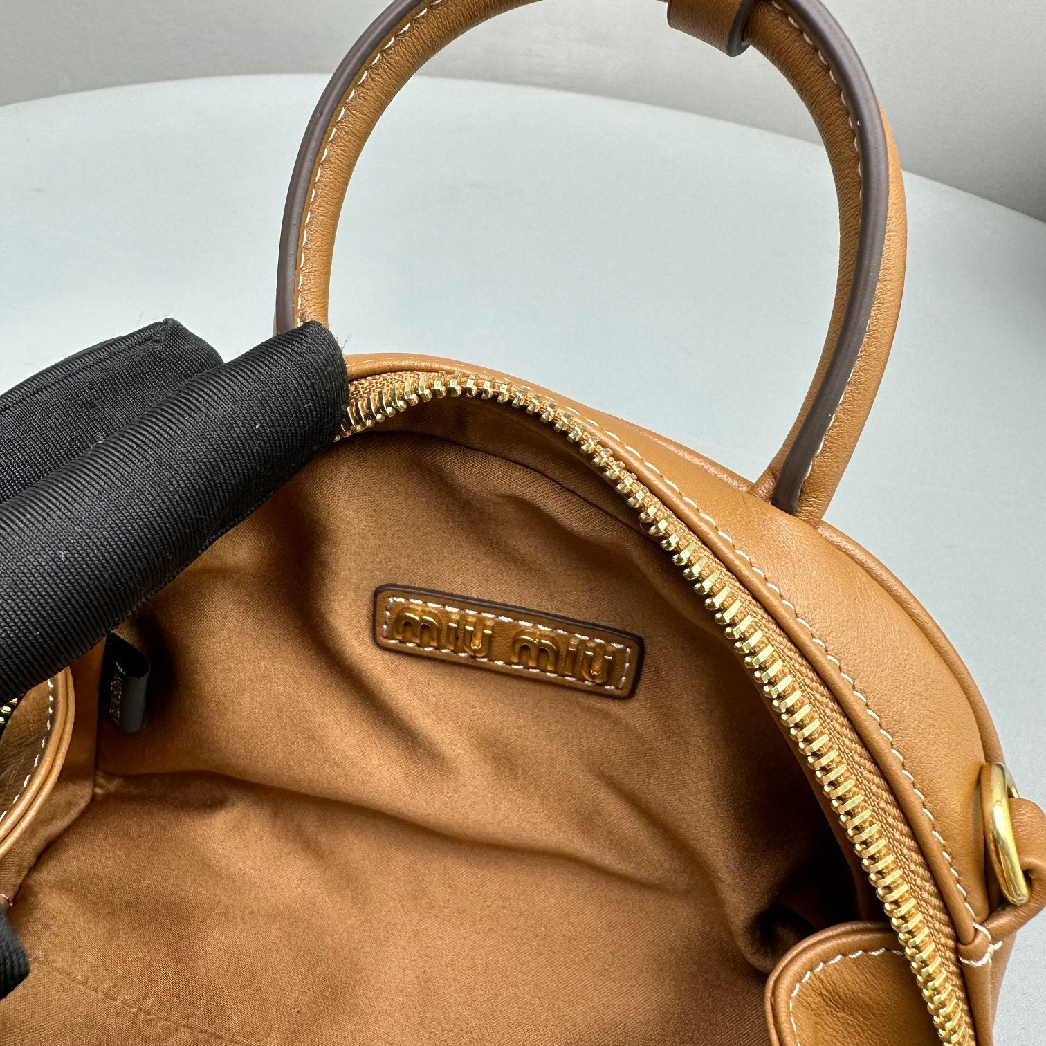 MIU MIU TOP-HANDLE 18 BAG IN CARAMEL BROWN CALFSKIN