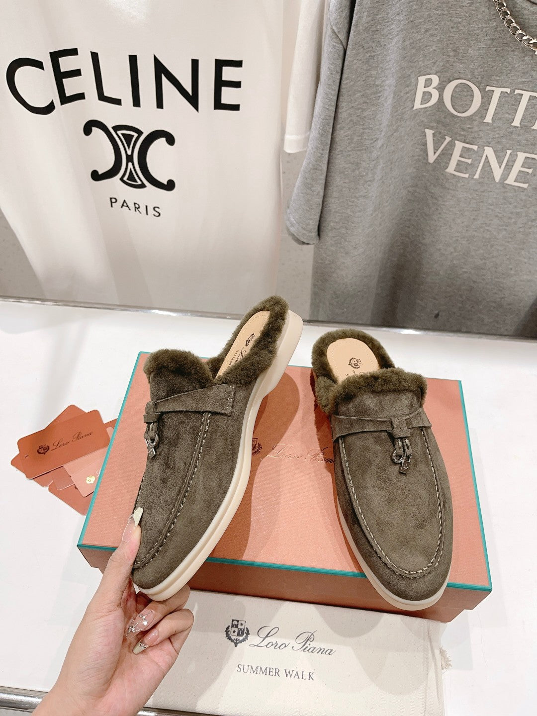 LP CHARMS WALK BABOUCHE LOAFERS ASH BROWN FLEECE