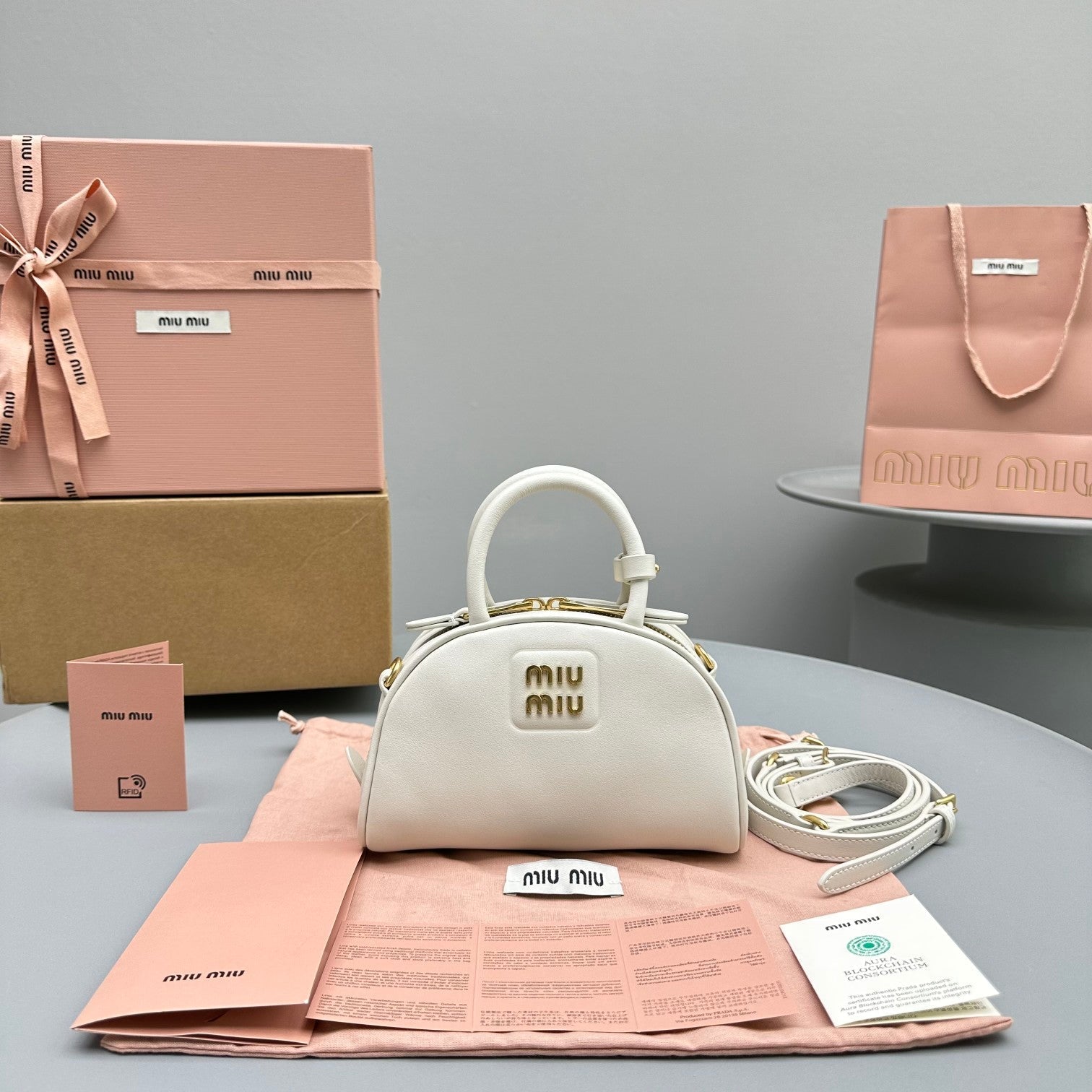 MIU MIU TOP-HANDLE 18 BAG IN WHITE CALFSKIN