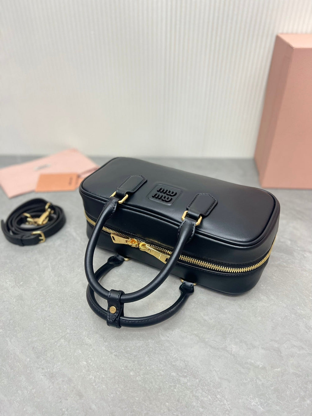 MIU MIU ARCADIE BAG 27 IN BLACK SHINY CALFSKIN