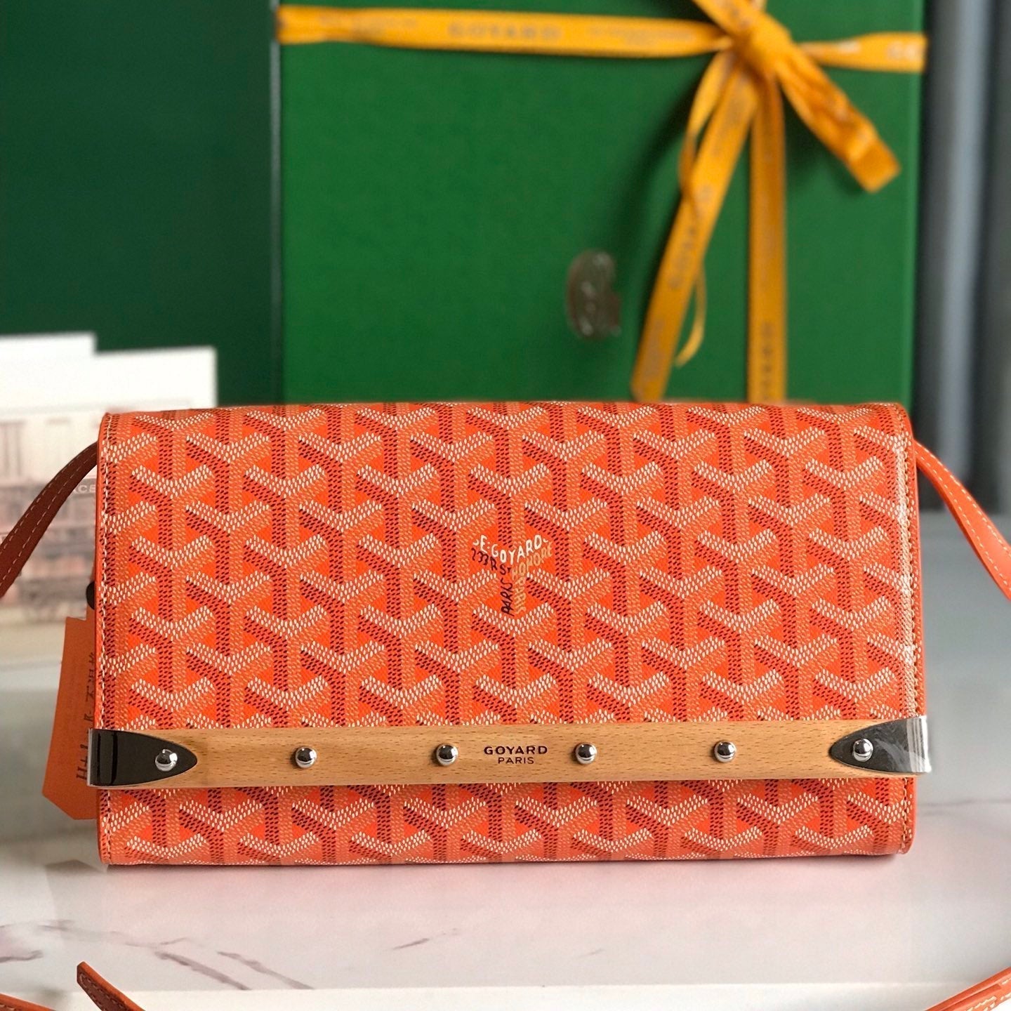 GOYARD MONTE-CARLO PM CLUTCH 25 IN ORANGE GOYARDINE CANVAS