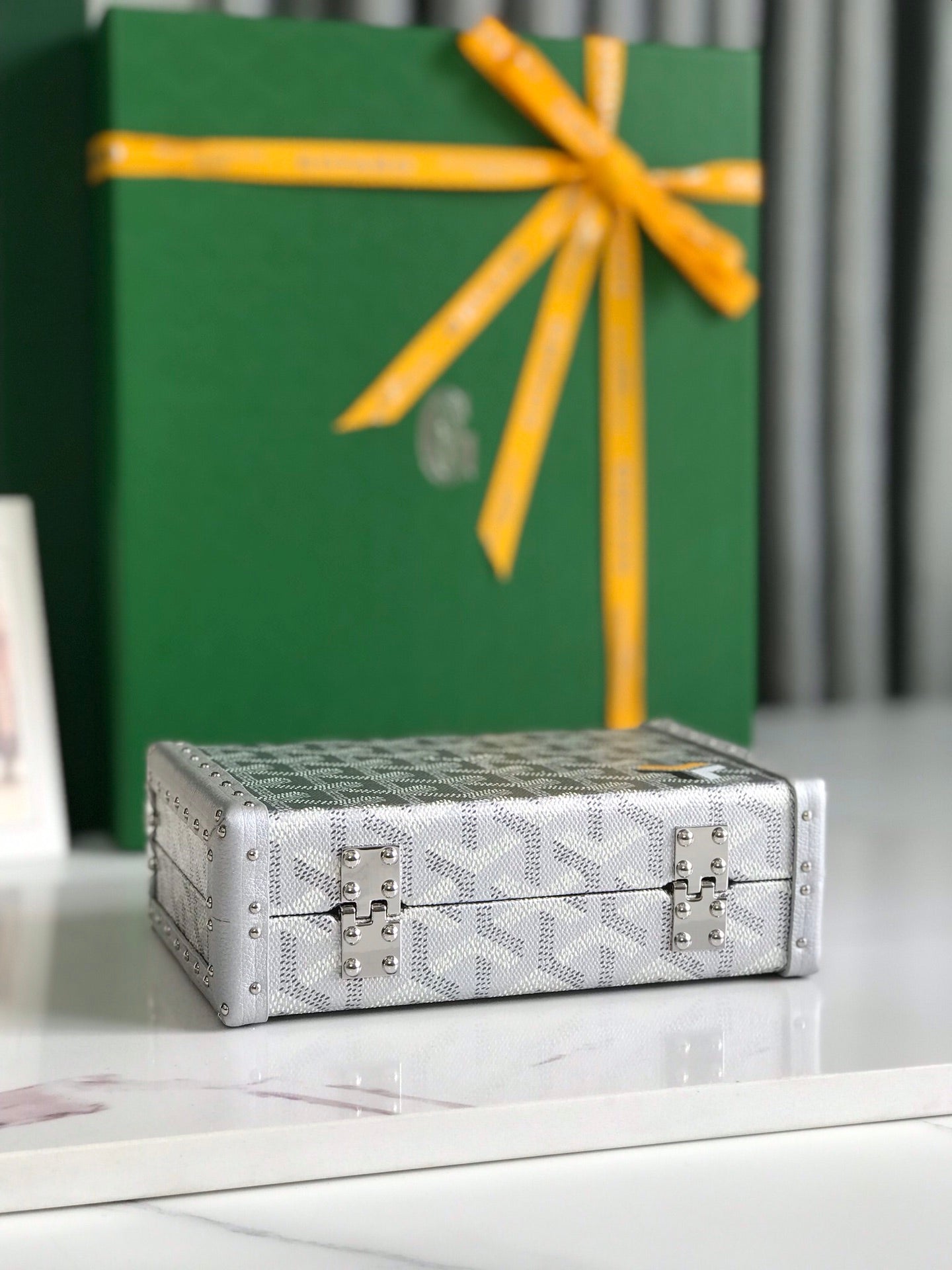 GOYARD MINAUDIERE TRUNK BAG 17 IN WHITE GOYARDINE CANVAS