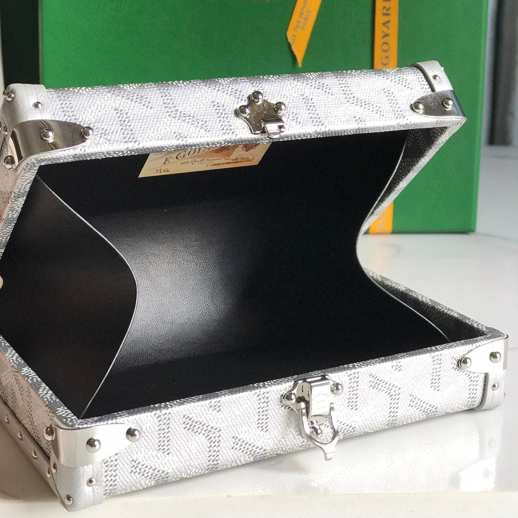 GOYARD MINAUDIERE TRUNK BAG 17 IN WHITE GOYARDINE CANVAS
