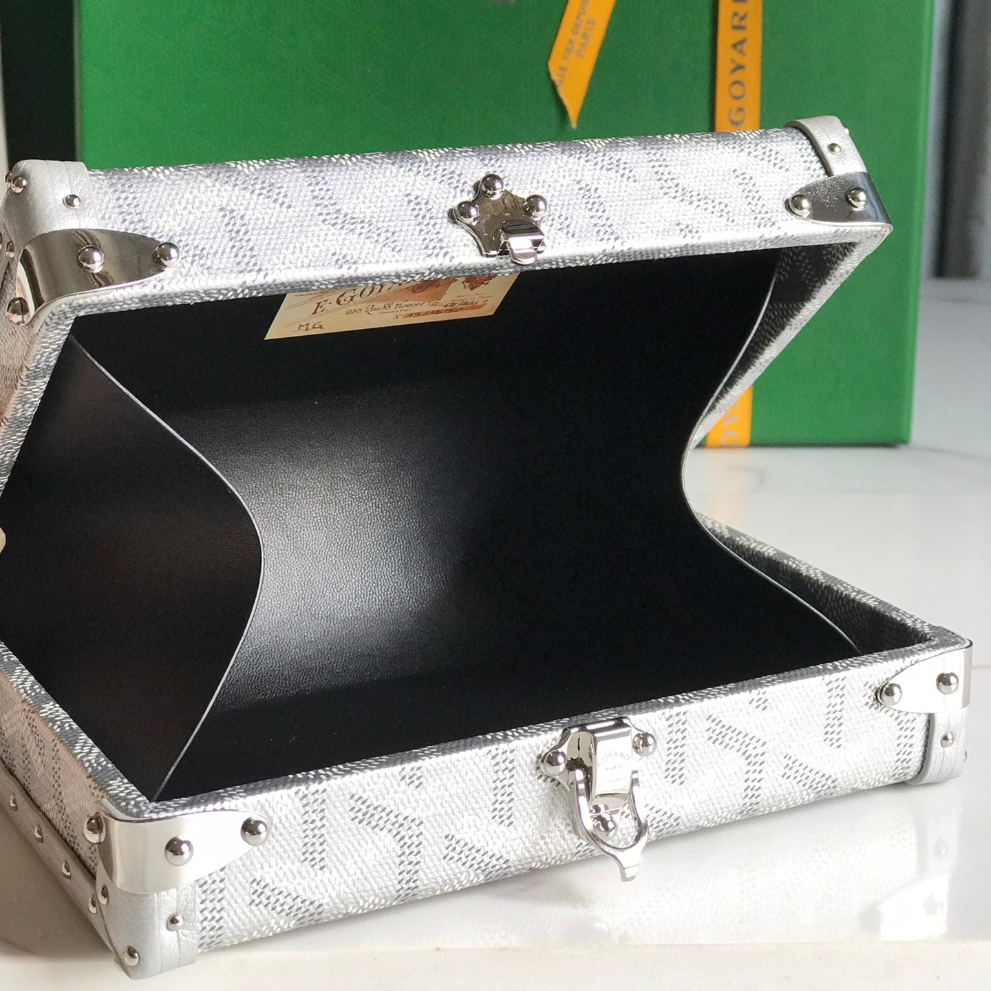 GOYARD MINAUDIERE TRUNK BAG 17 IN WHITE GOYARDINE CANVAS