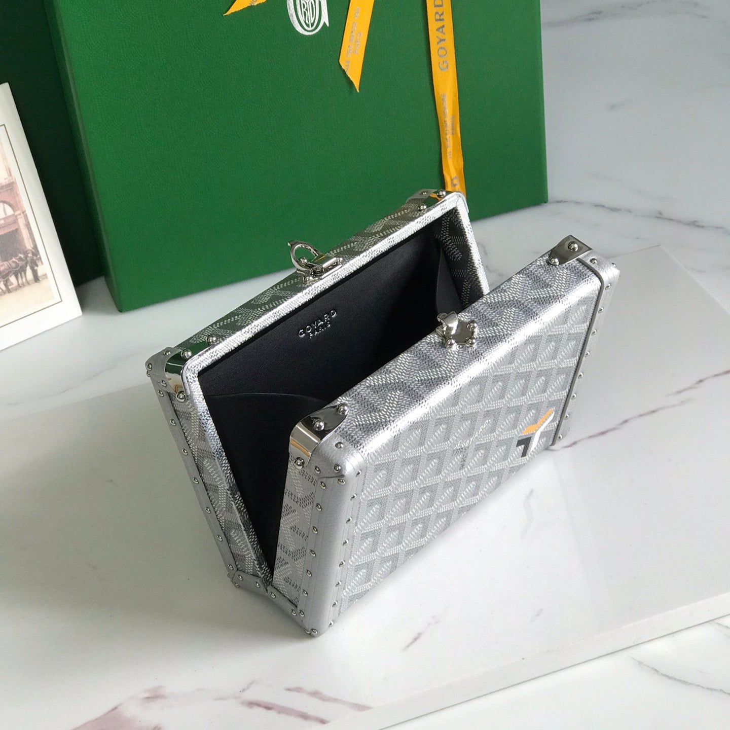 GOYARD MINAUDIERE TRUNK BAG 17 IN WHITE GOYARDINE CANVAS