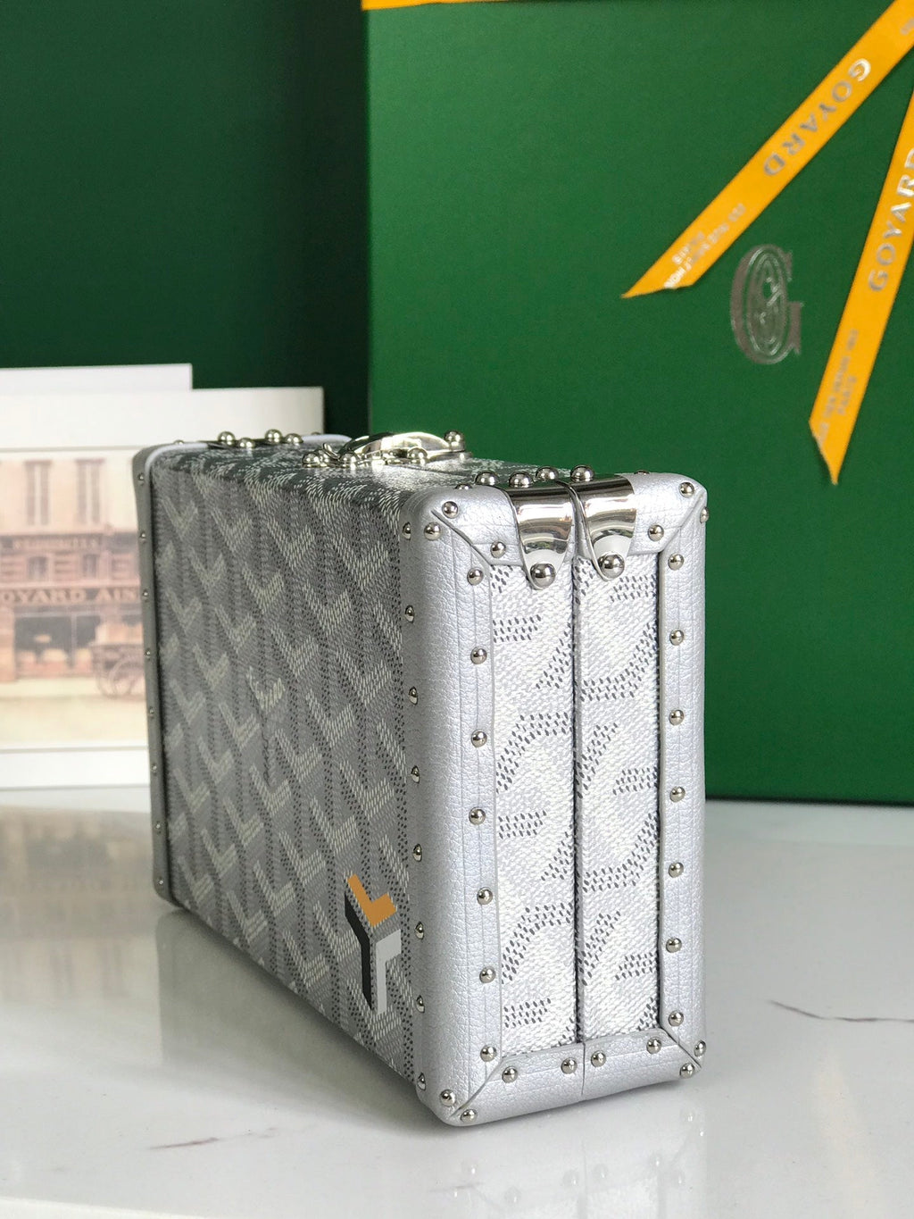 GOYARD MINAUDIERE TRUNK BAG 17 IN WHITE GOYARDINE CANVAS