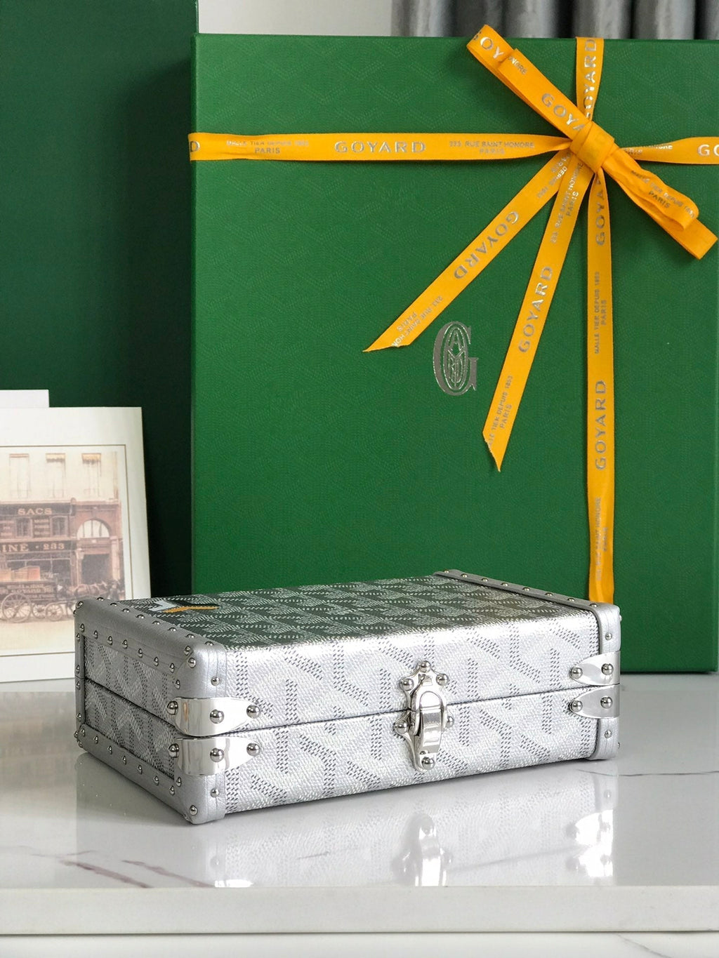 GOYARD MINAUDIERE TRUNK BAG 17 IN WHITE GOYARDINE CANVAS