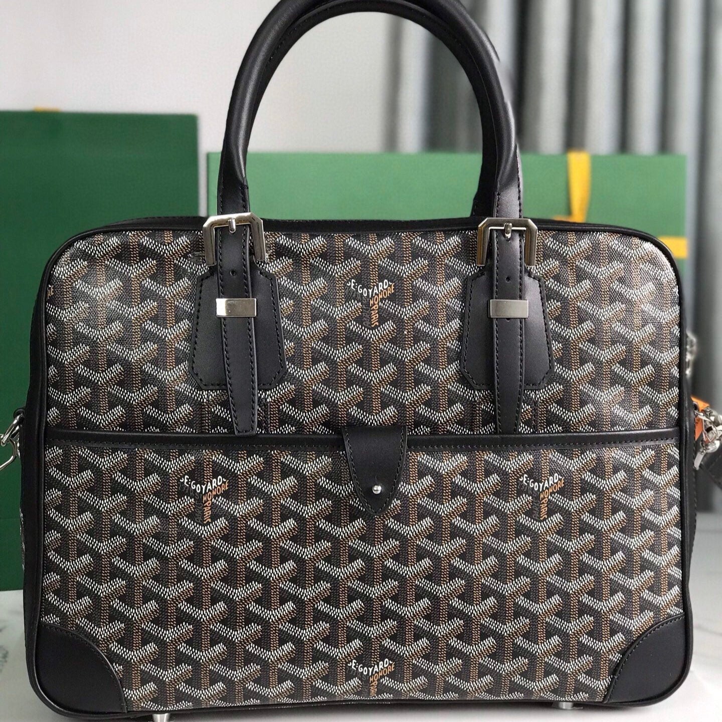 GOYARD AMBASSADE DOCUMENT CASE 35 IN BLACK GOYARDINE CANVAS