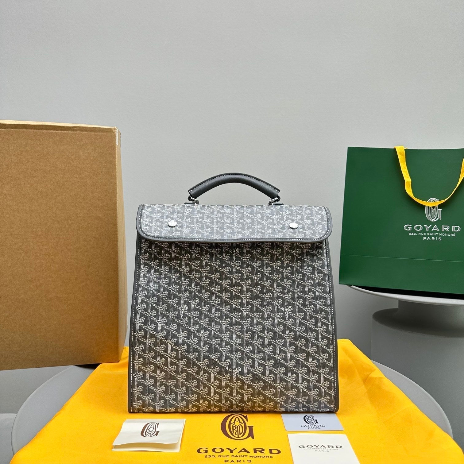 GOYARD LEGER BACKPACK 37 IN GRAY GOYARDINE CANVAS WITH CALFSKIN TRIM