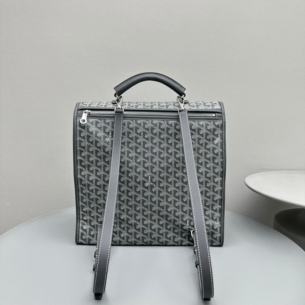 GOYARD LEGER BACKPACK 37 IN GRAY GOYARDINE CANVAS WITH CALFSKIN TRIM