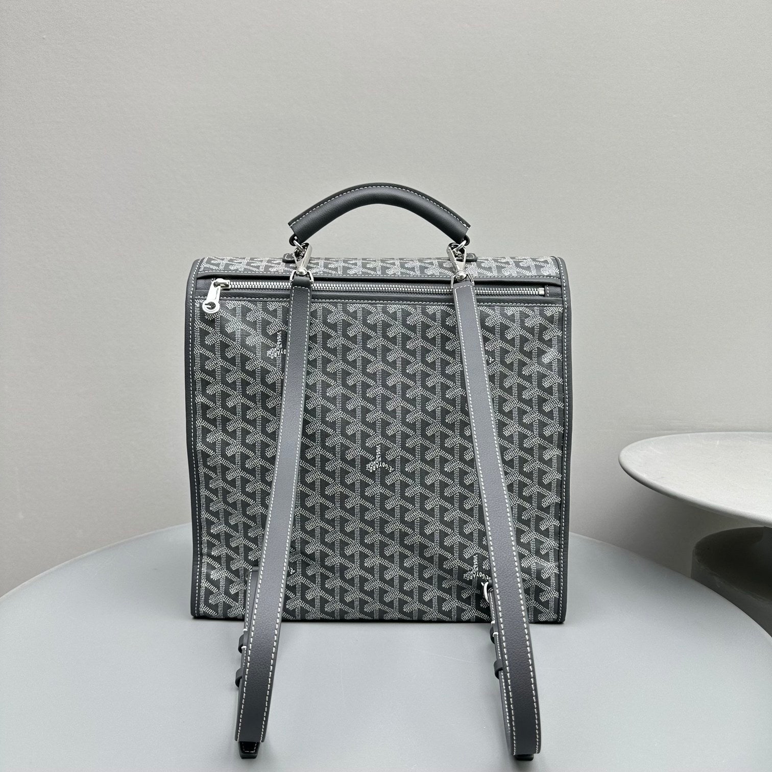 GOYARD LEGER BACKPACK 37 IN GRAY GOYARDINE CANVAS WITH CALFSKIN TRIM