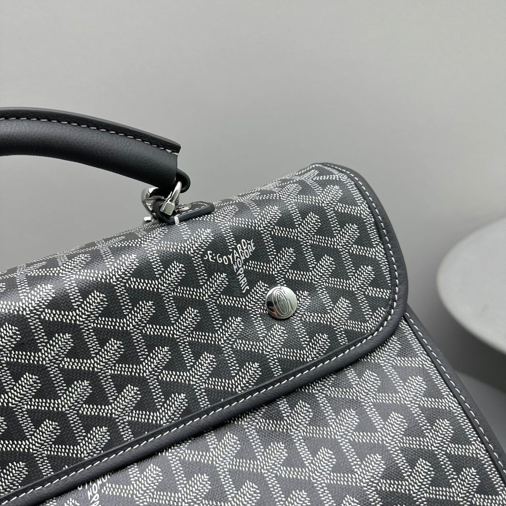 GOYARD LEGER BACKPACK 37 IN GRAY GOYARDINE CANVAS WITH CALFSKIN TRIM