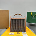 GOYARD LEGER BACKPACK 37 IN BLACK GOYARDINE CANVAS WITH TAN CALFSKIN TRIM
