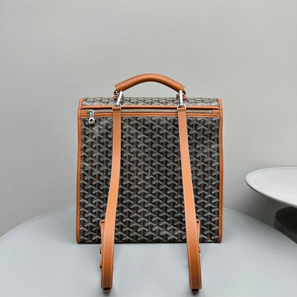 GOYARD LEGER BACKPACK 37 IN BLACK GOYARDINE CANVAS WITH TAN CALFSKIN TRIM