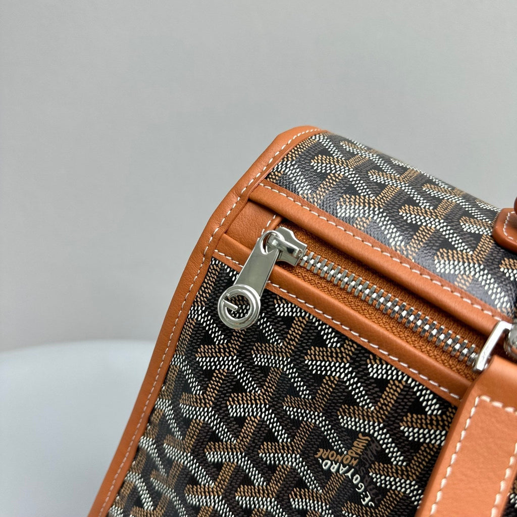 GOYARD LEGER BACKPACK 37 IN BLACK GOYARDINE CANVAS WITH TAN CALFSKIN TRIM