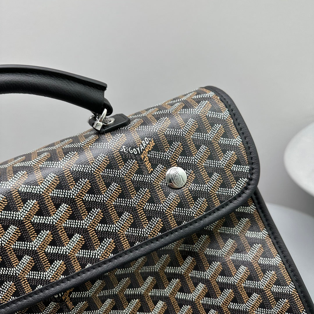 GOYARD LEGER BACKPACK 37 IN BLACK GOYARDINE CANVAS WITH CALFSKIN TRIM
