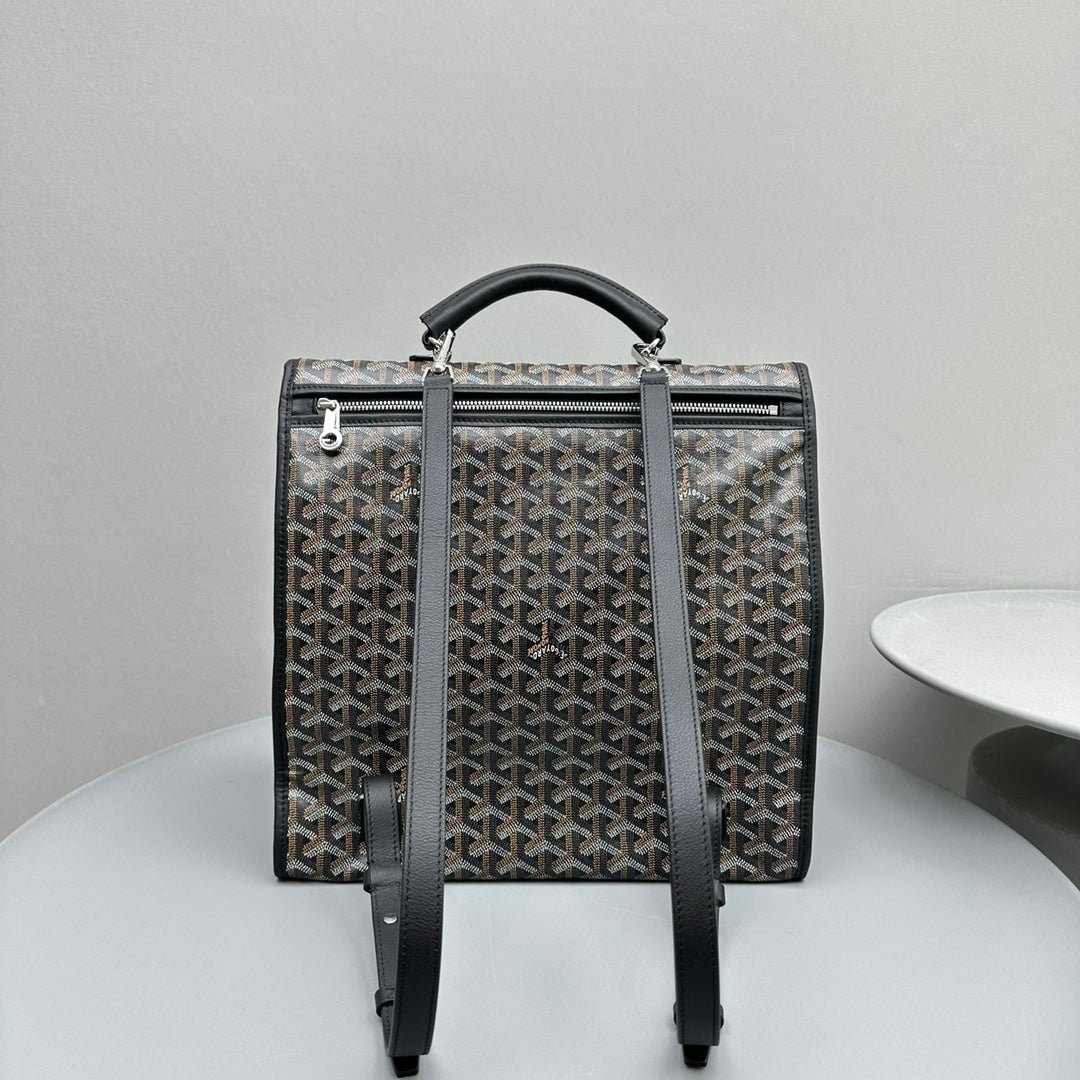 GOYARD LEGER BACKPACK 37 IN BLACK GOYARDINE CANVAS WITH CALFSKIN TRIM