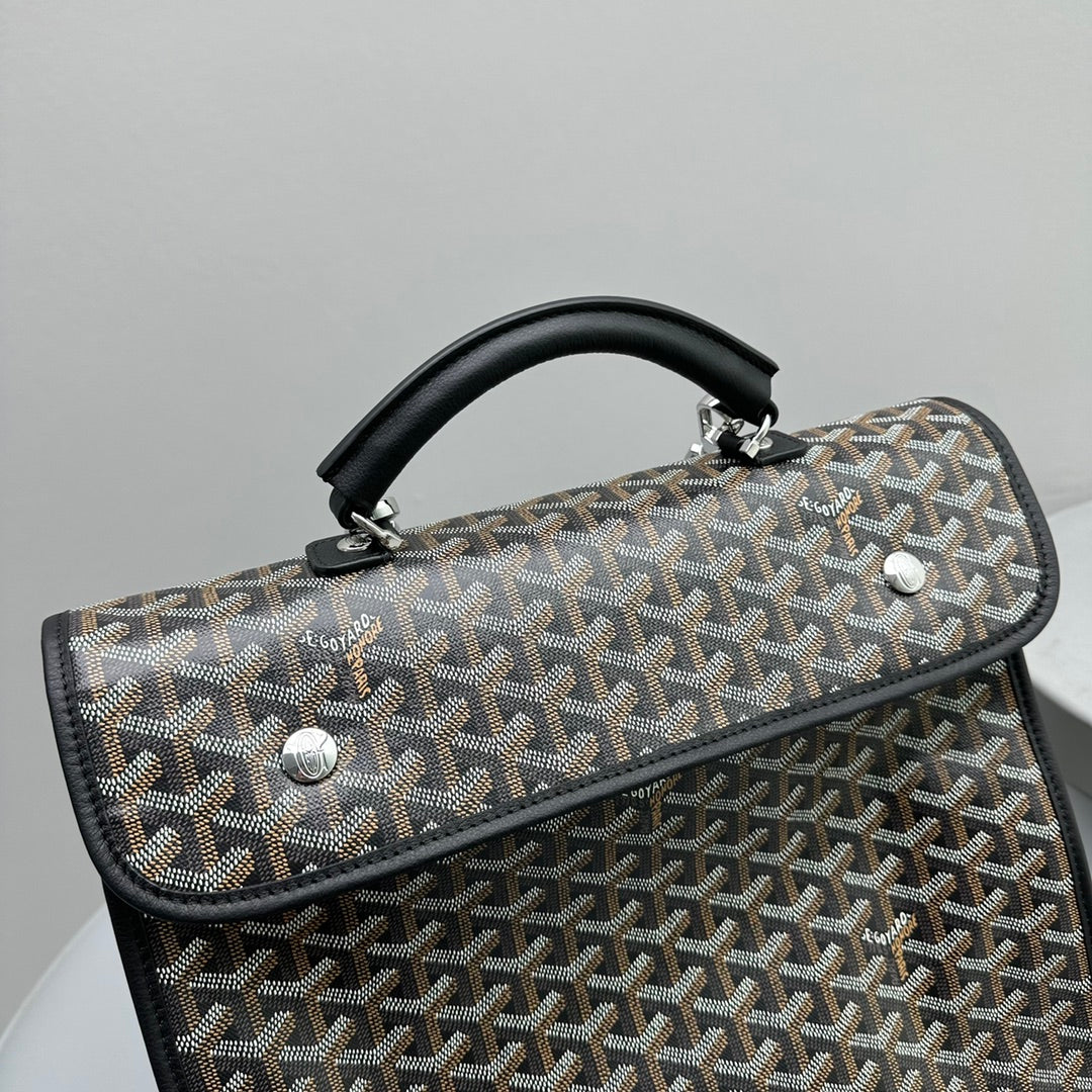 GOYARD LEGER BACKPACK 37 IN BLACK GOYARDINE CANVAS WITH CALFSKIN TRIM