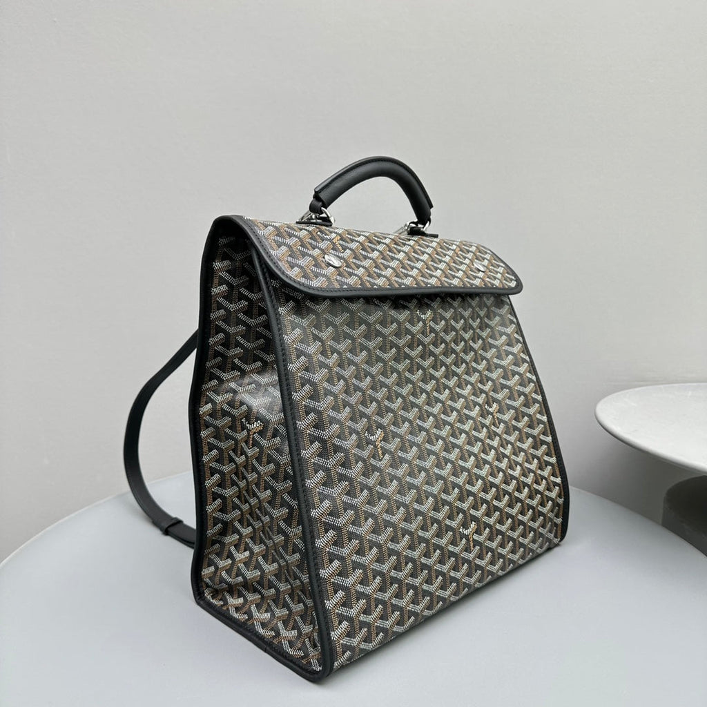 GOYARD LEGER BACKPACK 37 IN BLACK GOYARDINE CANVAS WITH CALFSKIN TRIM