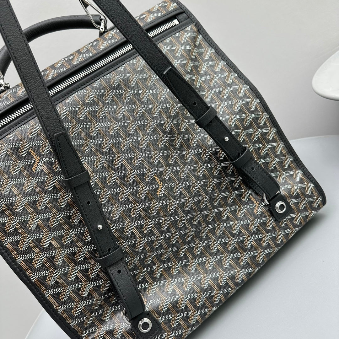 GOYARD LEGER BACKPACK 37 IN BLACK GOYARDINE CANVAS WITH CALFSKIN TRIM