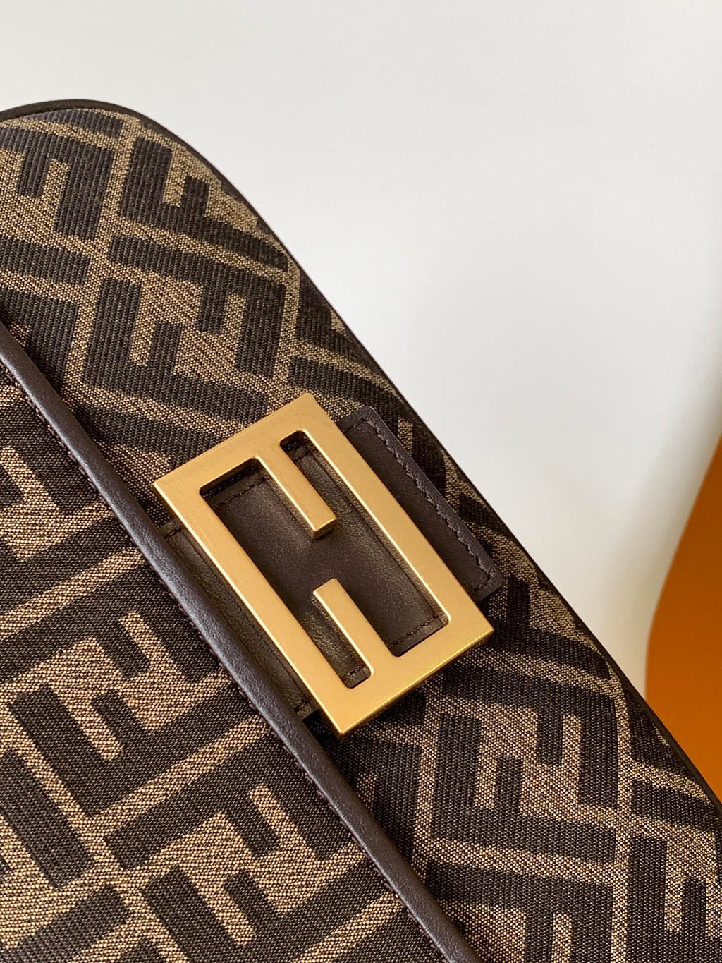 FENDI Fend Baguette 24 Brown FF Jacquard Fabric Bag Ghw