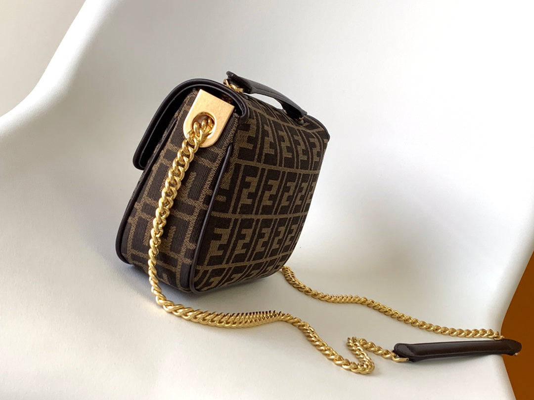 FENDI Fend Baguette 24 Brown FF Jacquard Fabric Bag Ghw