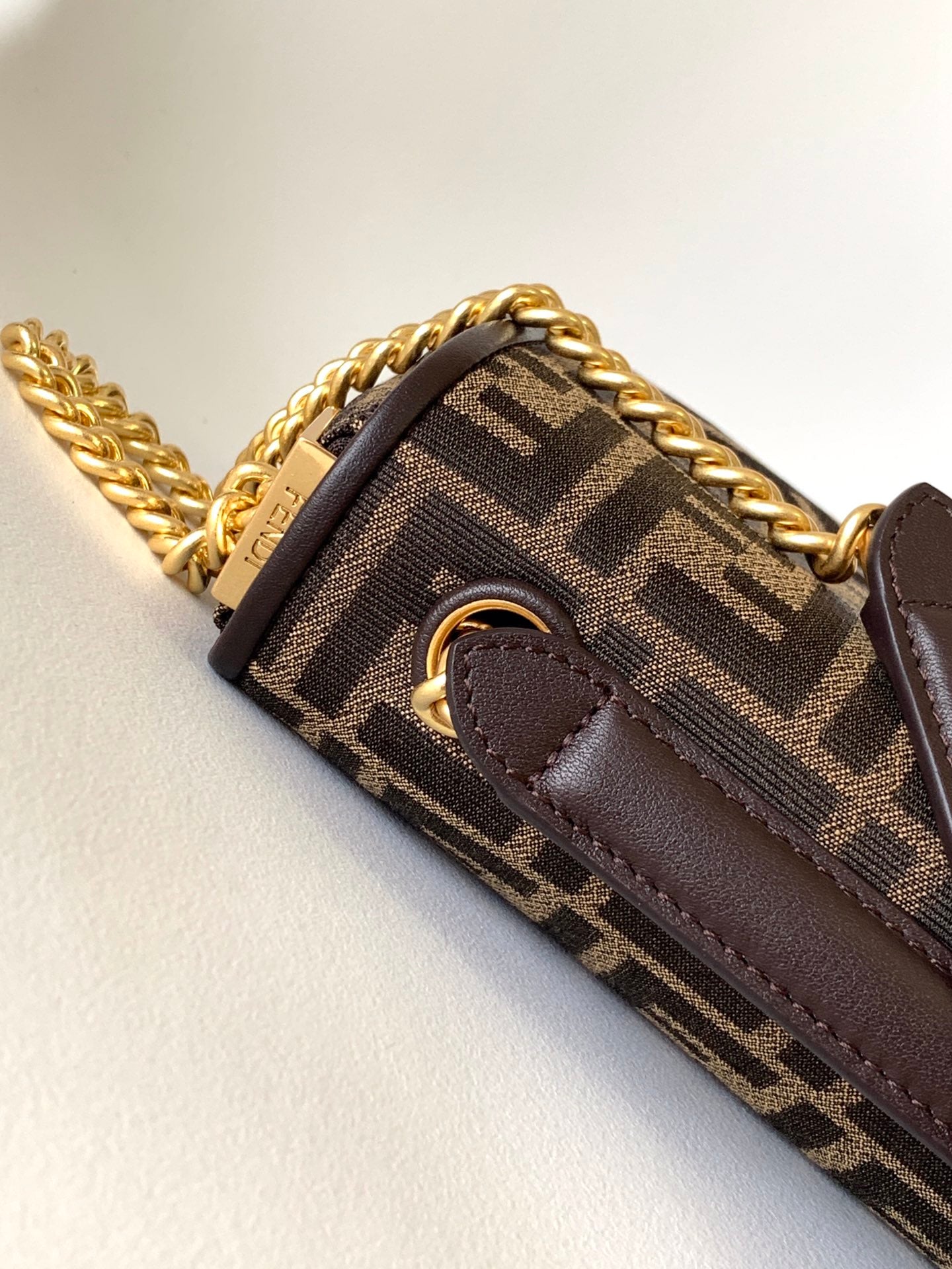FENDI Fend Baguette 24 Brown FF Jacquard Fabric Bag Ghw