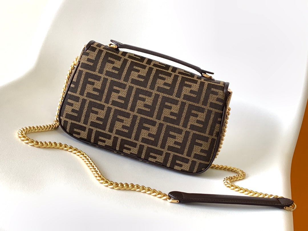 FENDI Fend Baguette 24 Brown FF Jacquard Fabric Bag Ghw