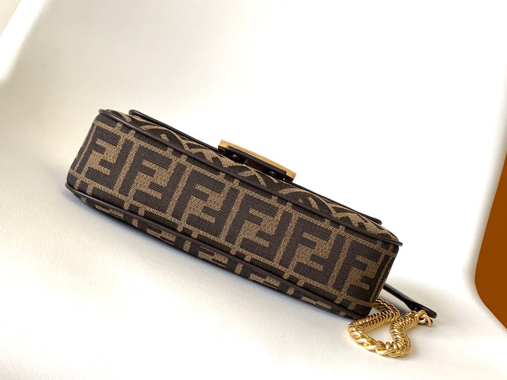 FENDI Fend Baguette 24 Brown FF Jacquard Fabric Bag Ghw