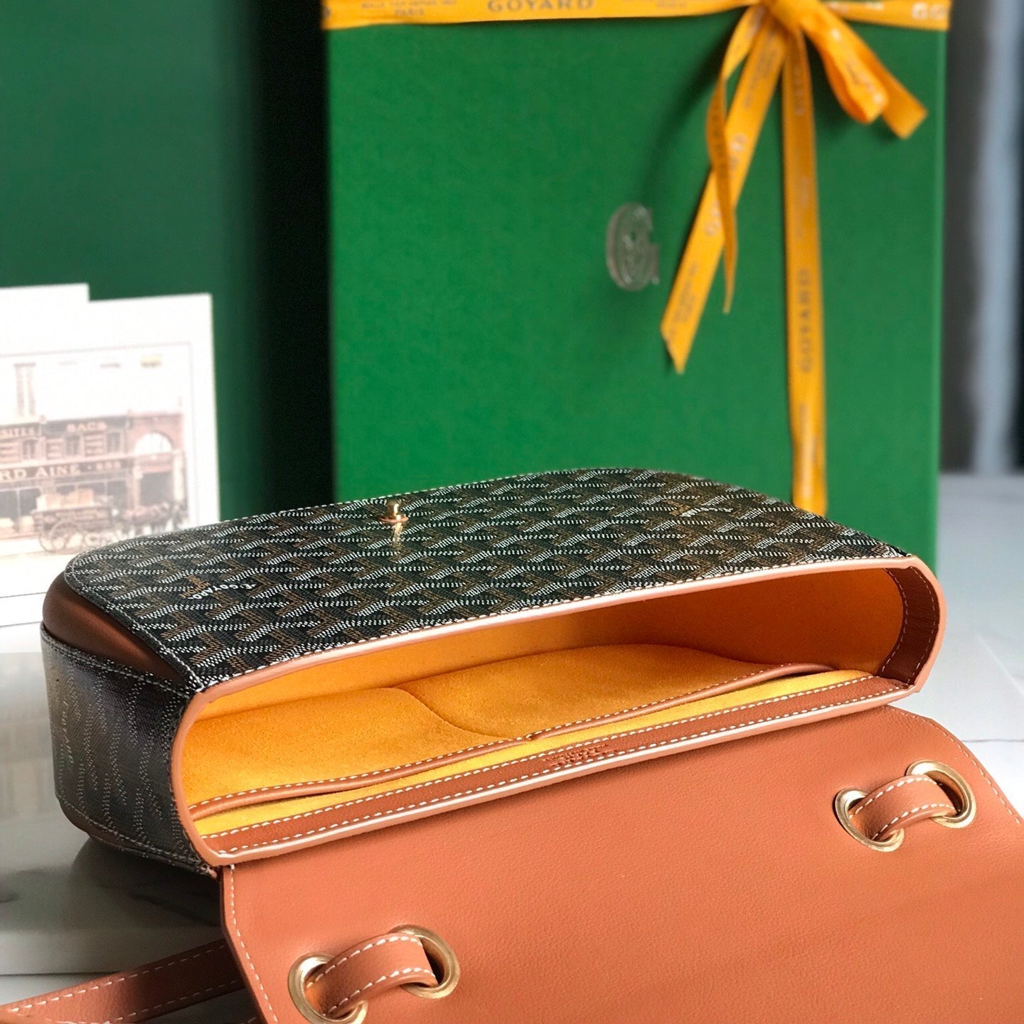 GOYARD 233 BAG 25 IN TAN CALFKIN AND BLACK GOYARDINE CANVAS