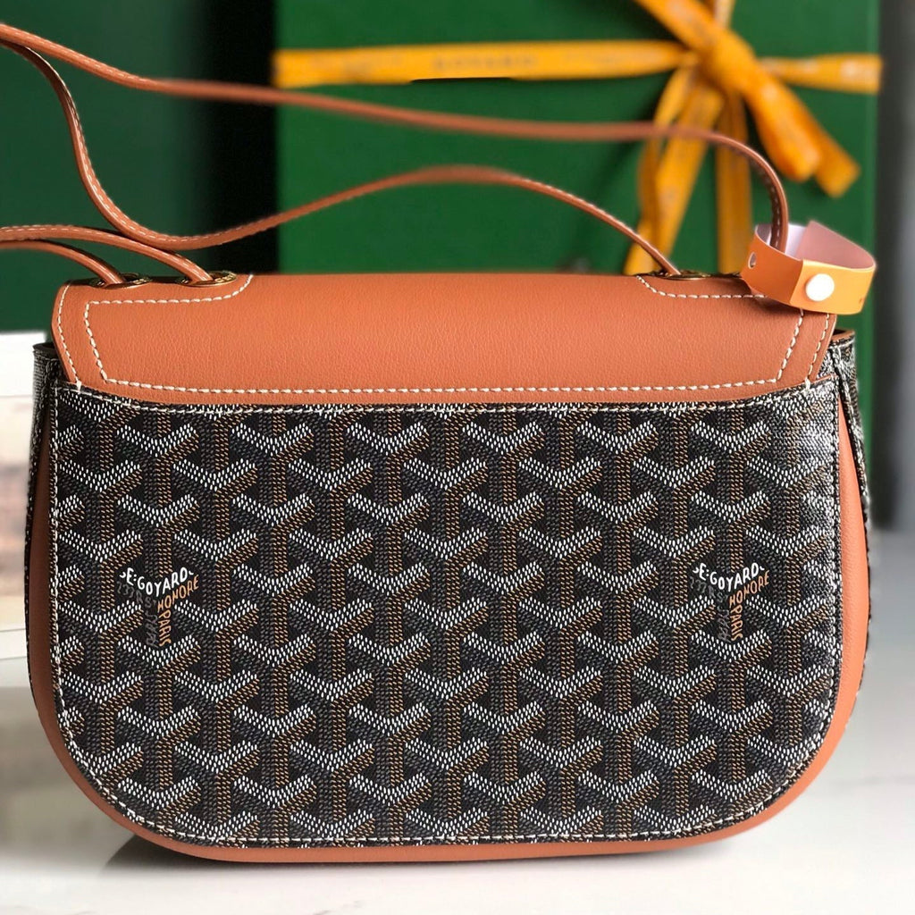 GOYARD 233 BAG 25 IN TAN CALFKIN AND BLACK GOYARDINE CANVAS