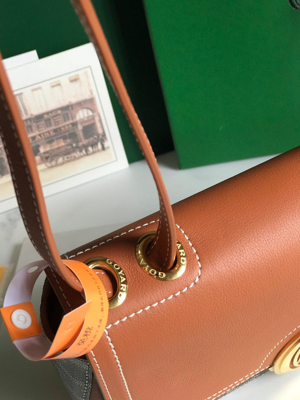 GOYARD 233 BAG 25 IN TAN CALFKIN AND BLACK GOYARDINE CANVAS