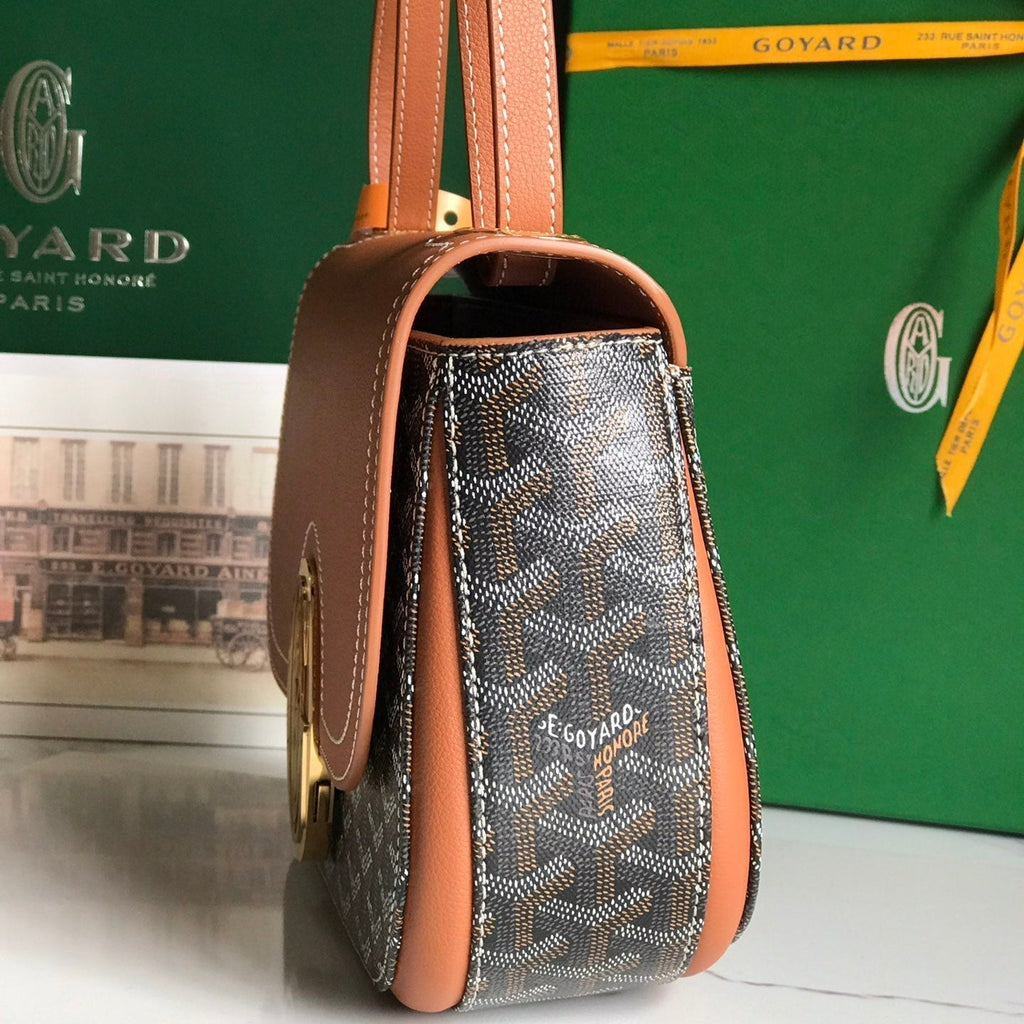 GOYARD 233 BAG 25 IN TAN CALFKIN AND BLACK GOYARDINE CANVAS