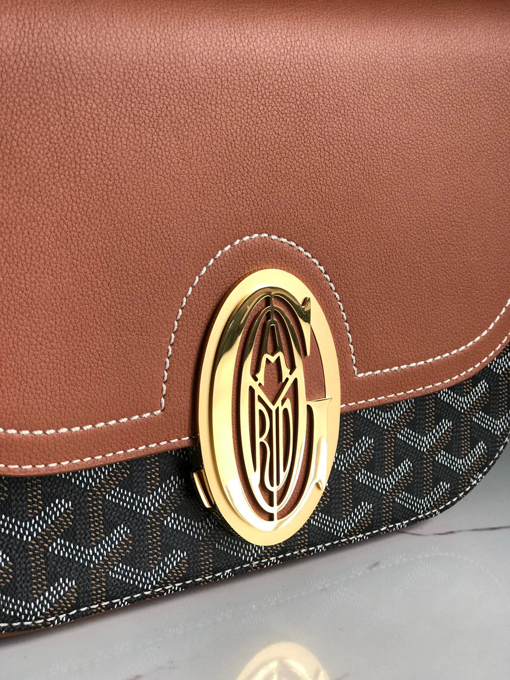 GOYARD 233 BAG 25 IN TAN CALFKIN AND BLACK GOYARDINE CANVAS