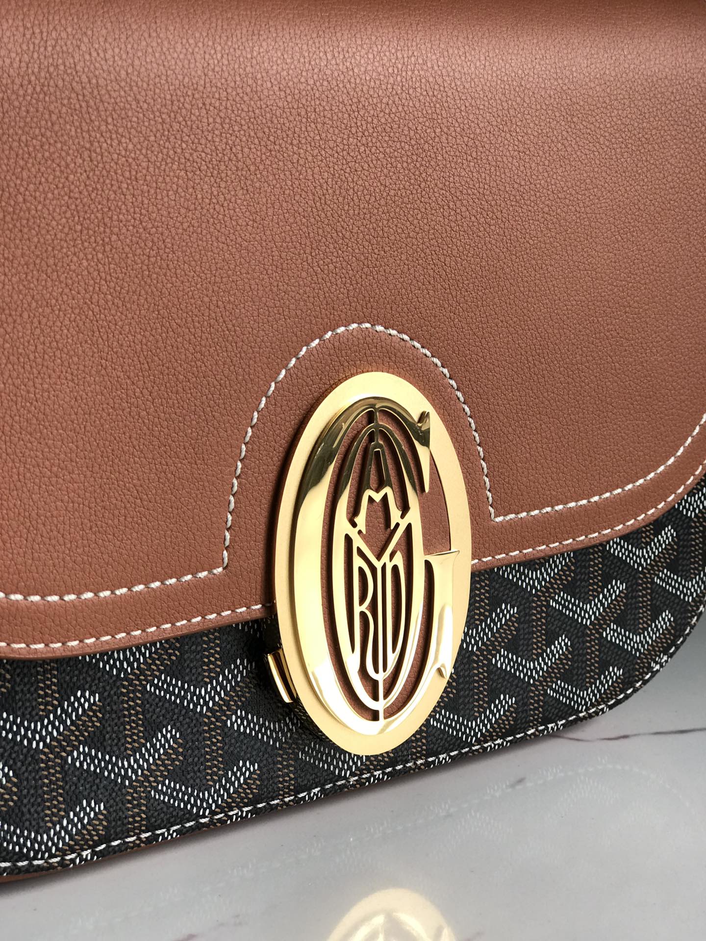 GOYARD 233 BAG 25 IN TAN CALFKIN AND BLACK GOYARDINE CANVAS