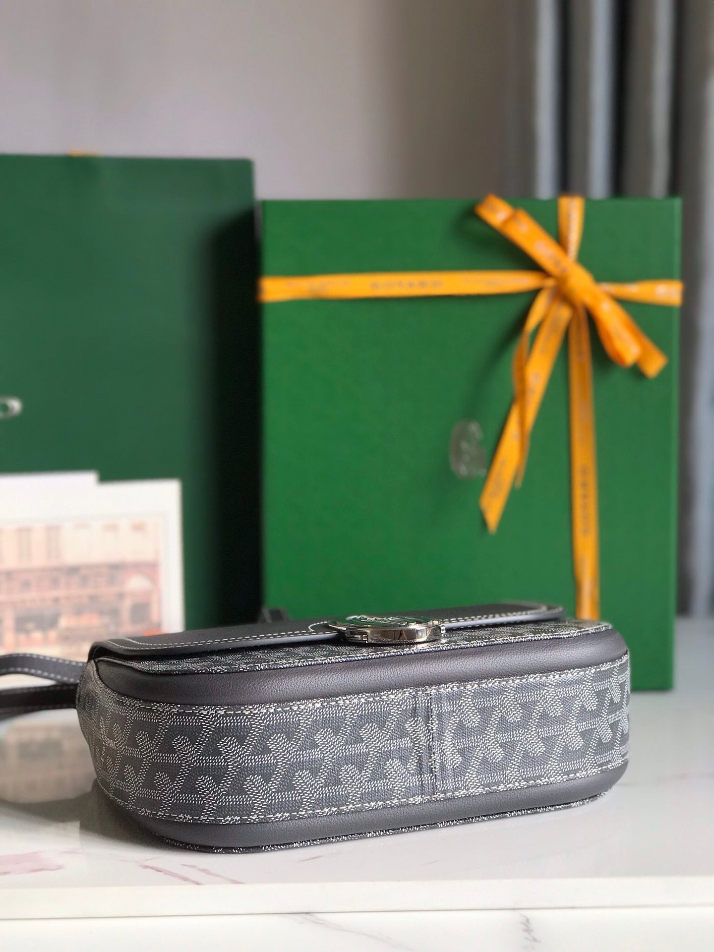 GOYARD 233 BAG 25 IN GRAY CALFKIN AND GOYARDINE CANVAS