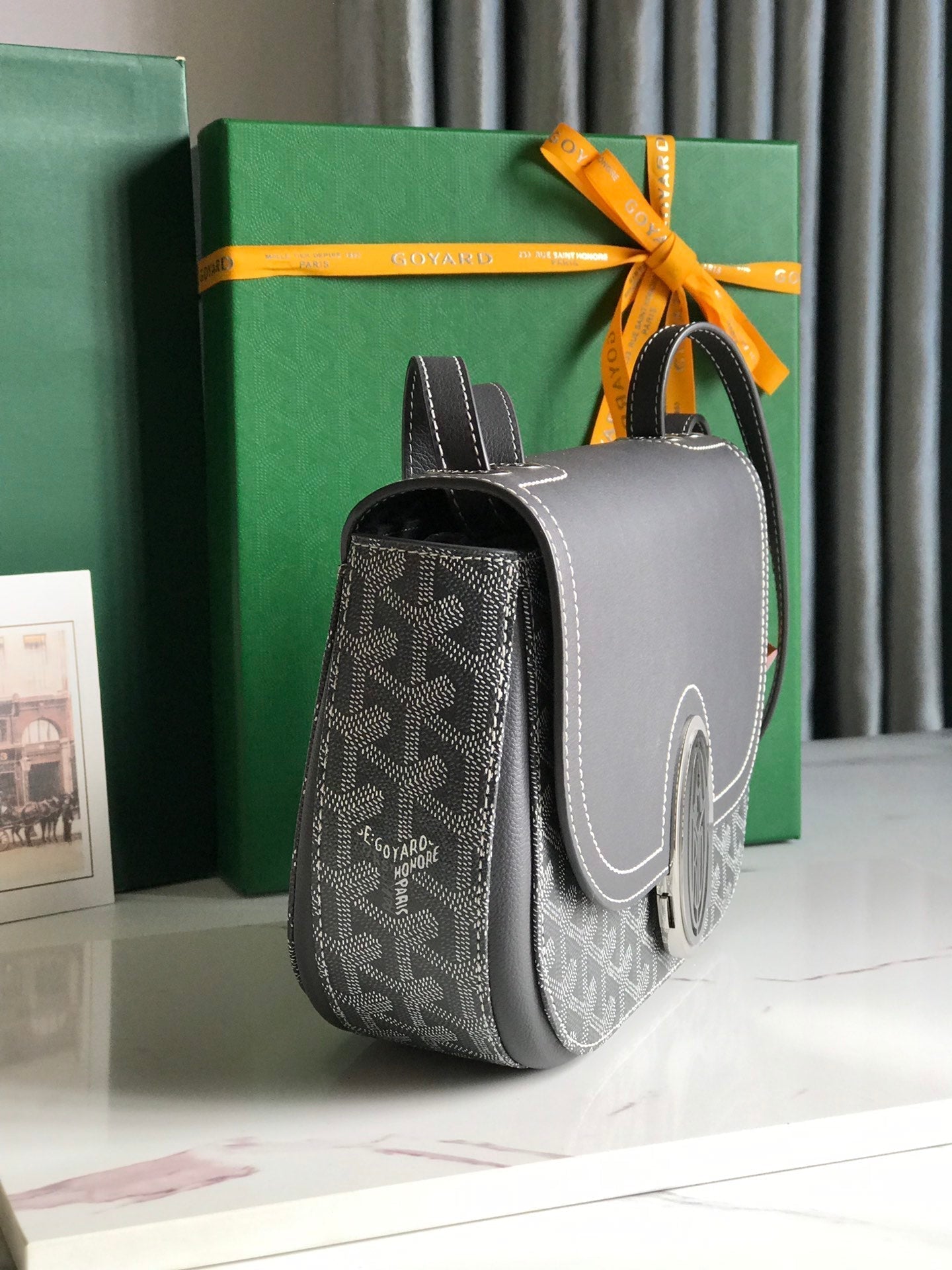 GOYARD 233 BAG 25 IN GRAY CALFKIN AND GOYARDINE CANVAS