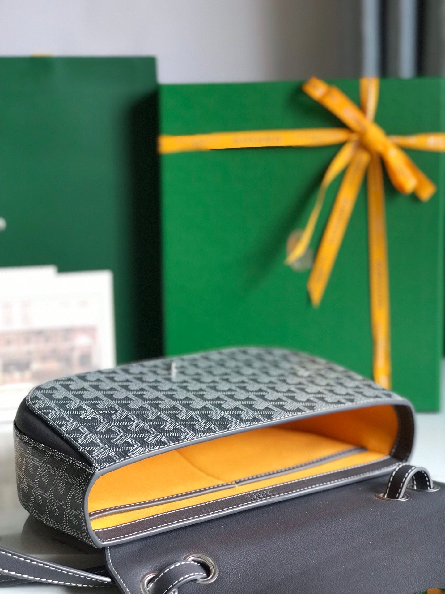 GOYARD 233 BAG 25 IN GRAY CALFKIN AND GOYARDINE CANVAS