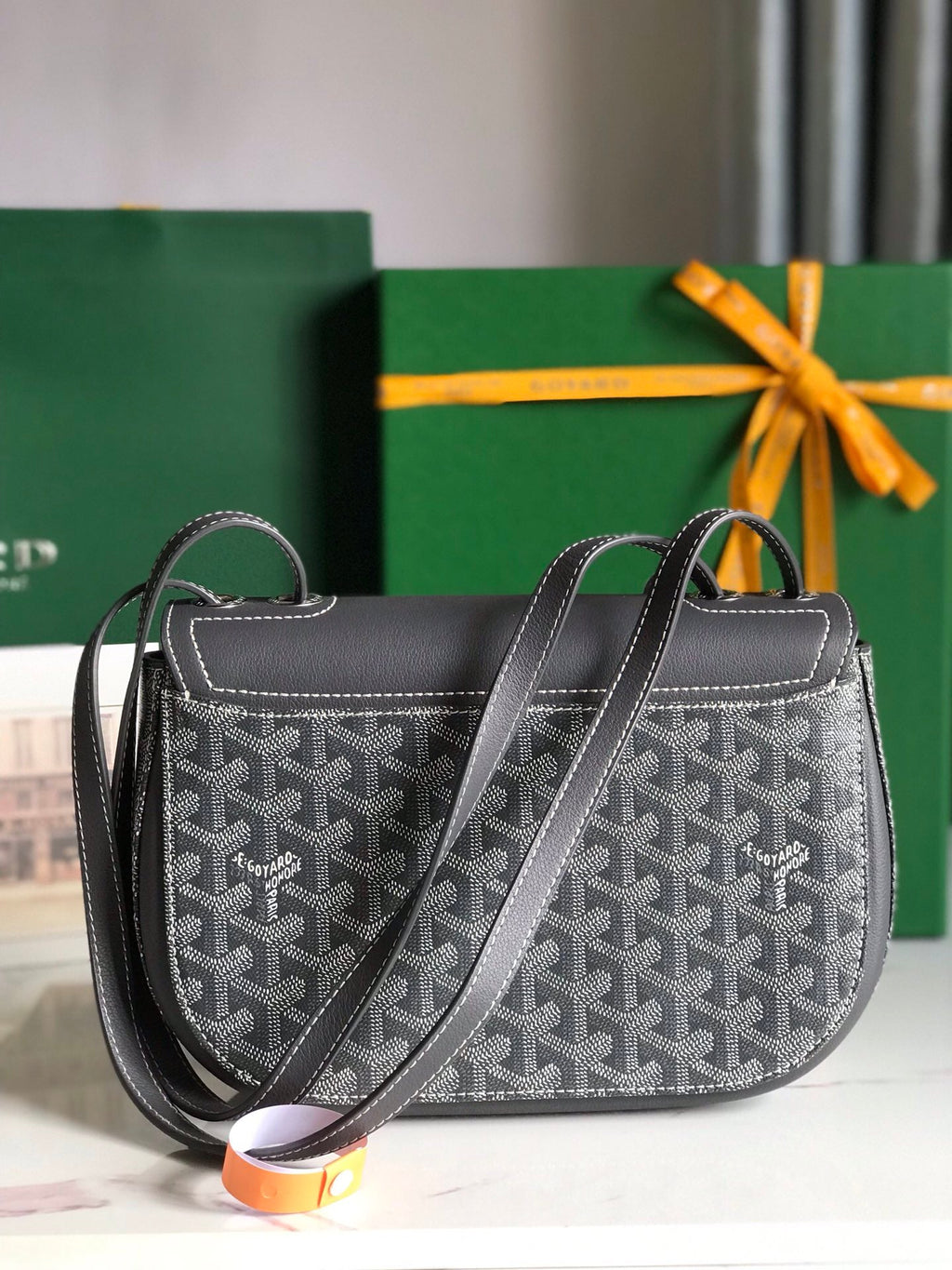 GOYARD 233 BAG 25 IN GRAY CALFKIN AND GOYARDINE CANVAS