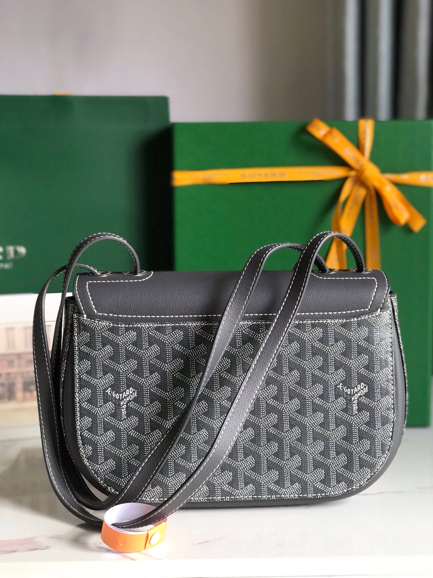 GOYARD 233 BAG 25 IN GRAY CALFKIN AND GOYARDINE CANVAS