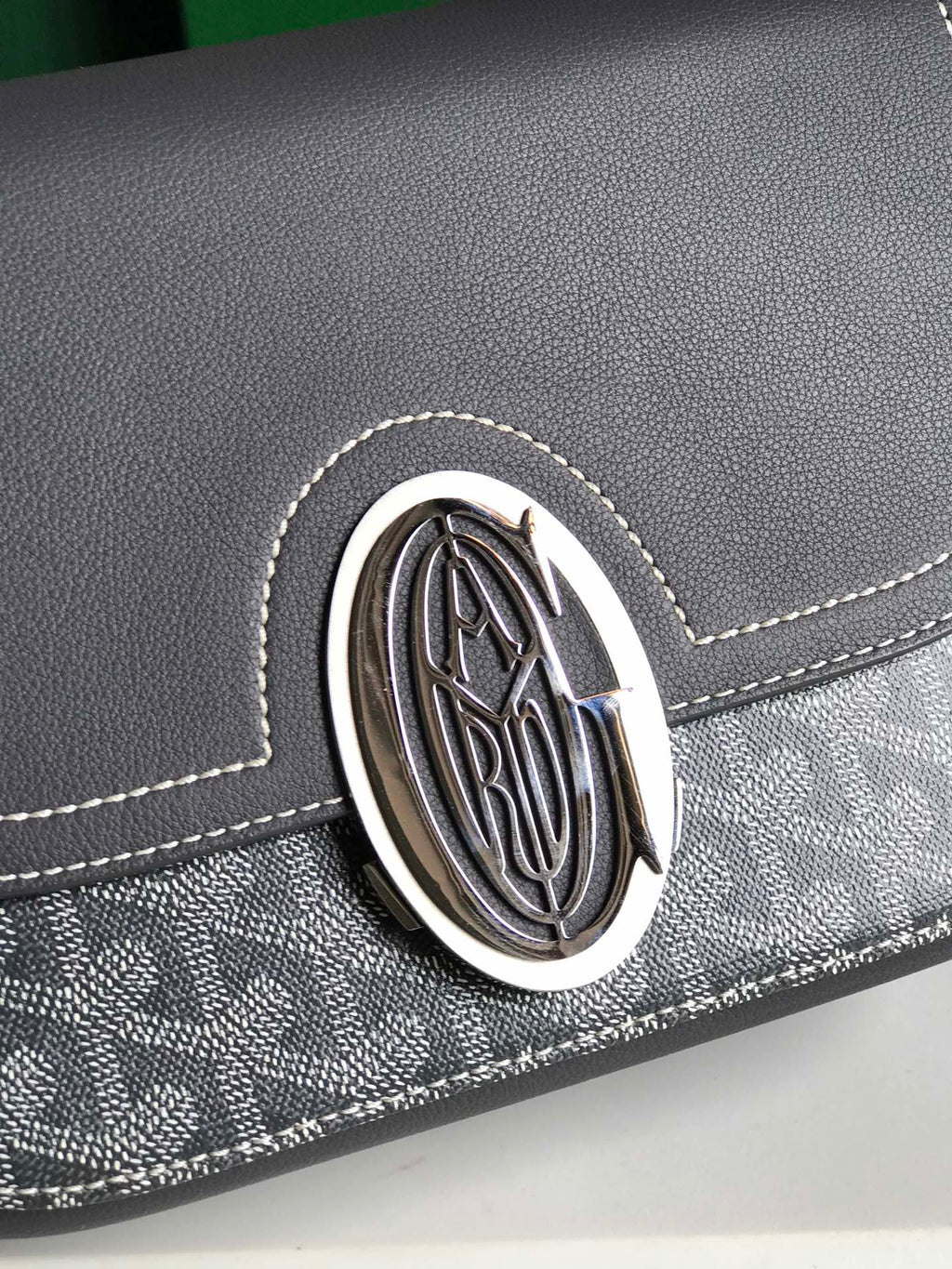 GOYARD 233 BAG 25 IN GRAY CALFKIN AND GOYARDINE CANVAS