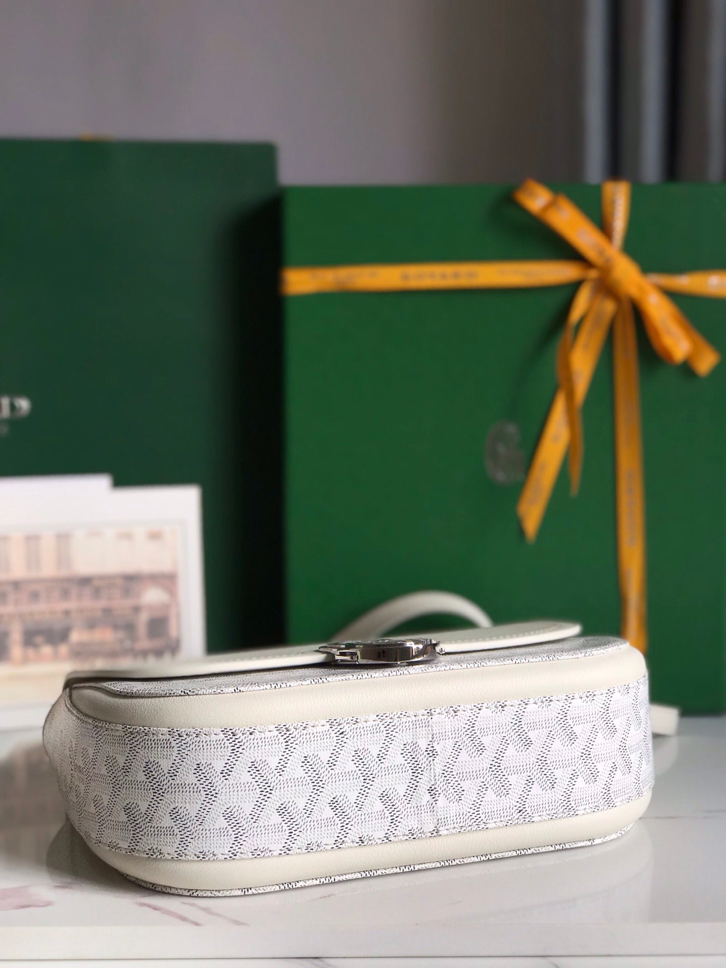 GOYARD 233 BAG 25 IN WHITE CALFKIN AND GOYARDINE CANVAS
