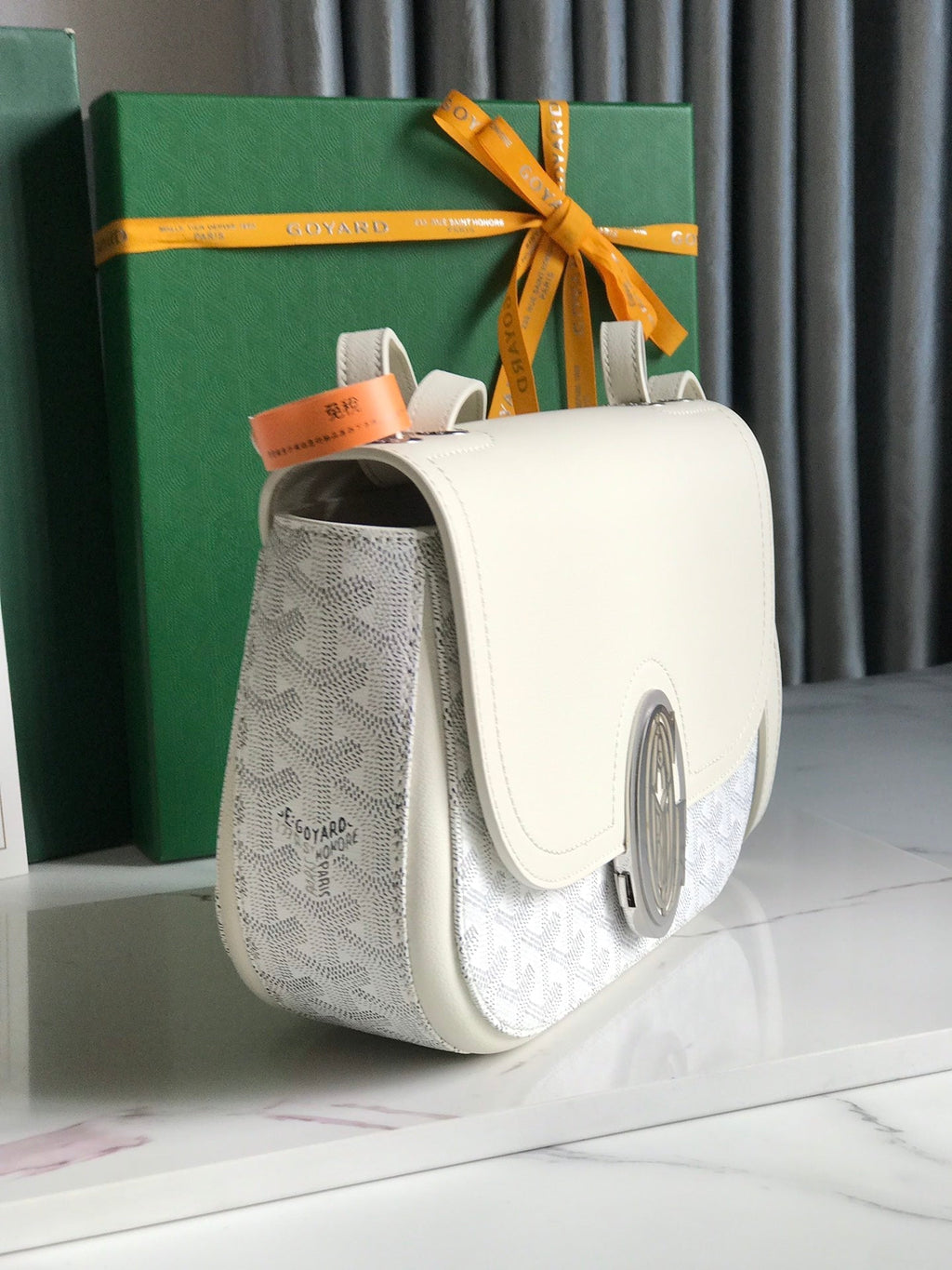 GOYARD 233 BAG 25 IN WHITE CALFKIN AND GOYARDINE CANVAS