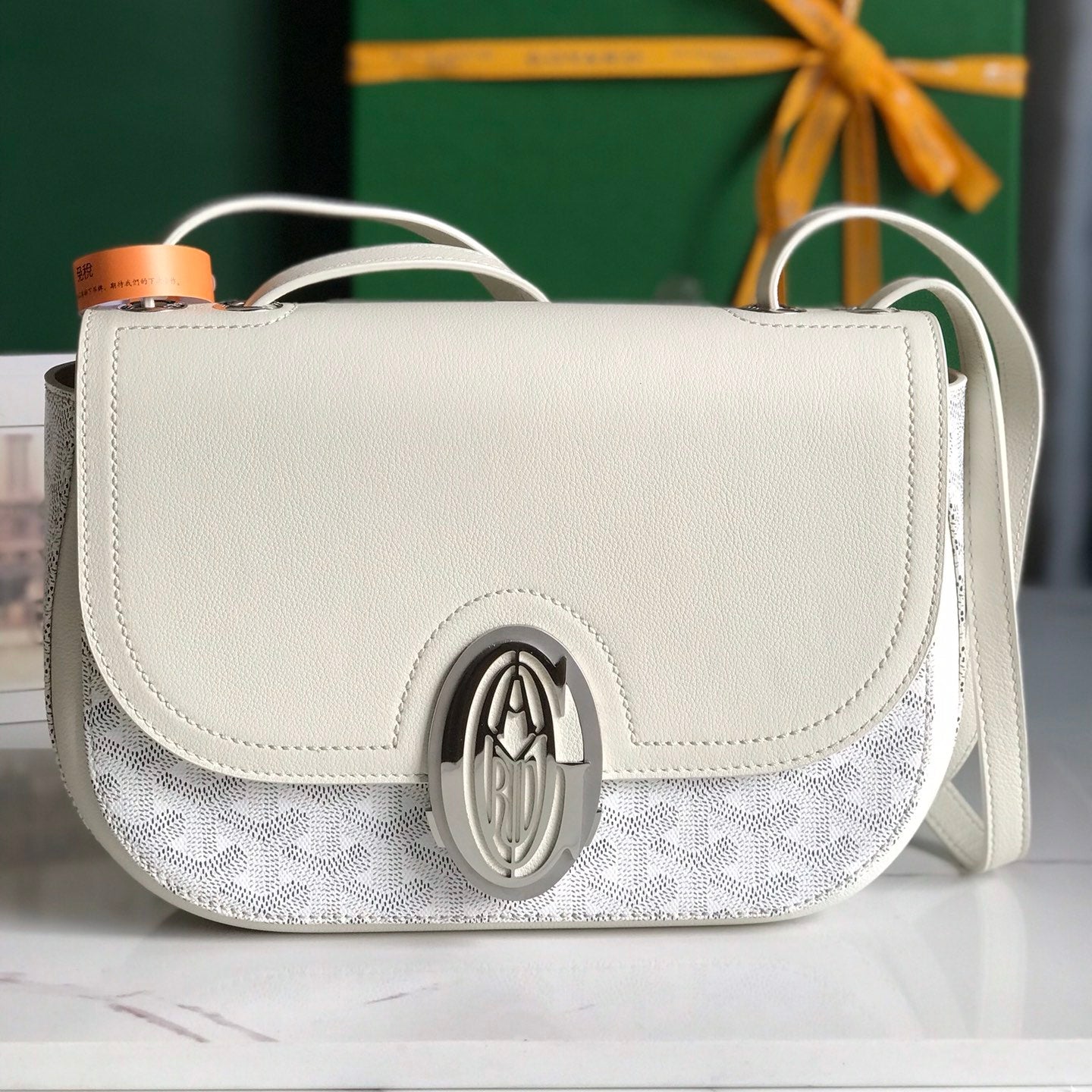 GOYARD 233 BAG 25 IN WHITE CALFKIN AND GOYARDINE CANVAS