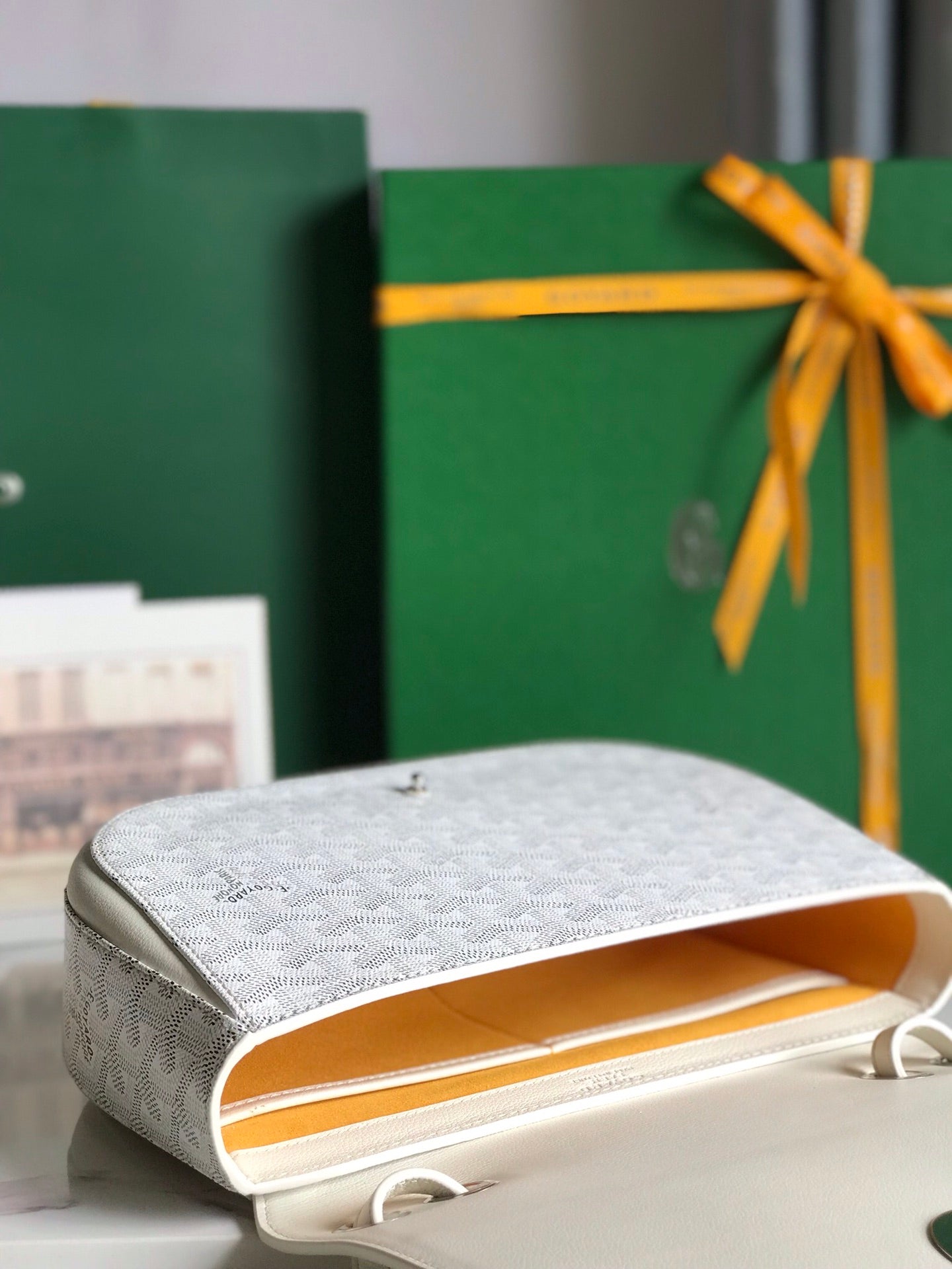 GOYARD 233 BAG 25 IN WHITE CALFKIN AND GOYARDINE CANVAS