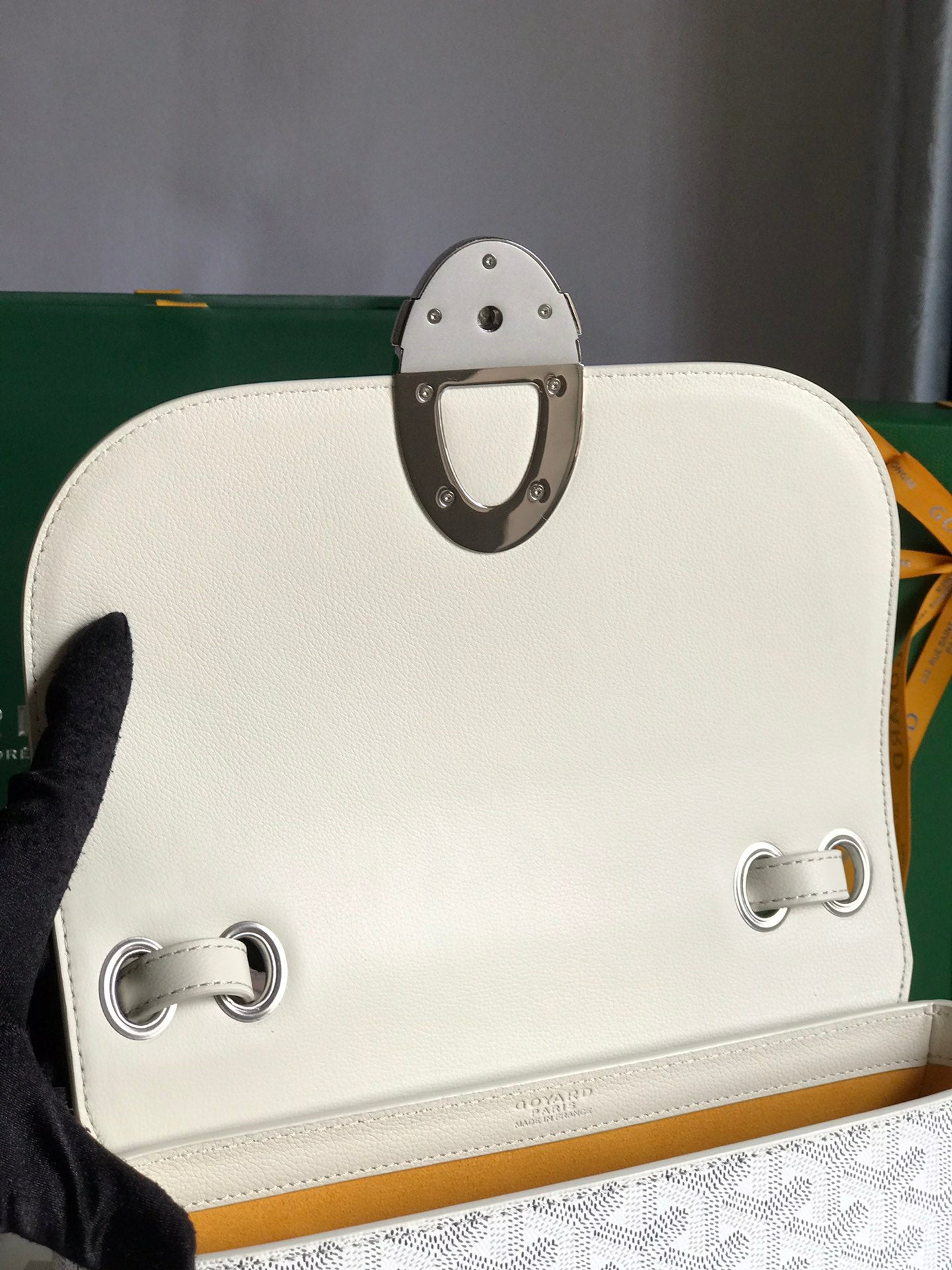 GOYARD 233 BAG 25 IN WHITE CALFKIN AND GOYARDINE CANVAS